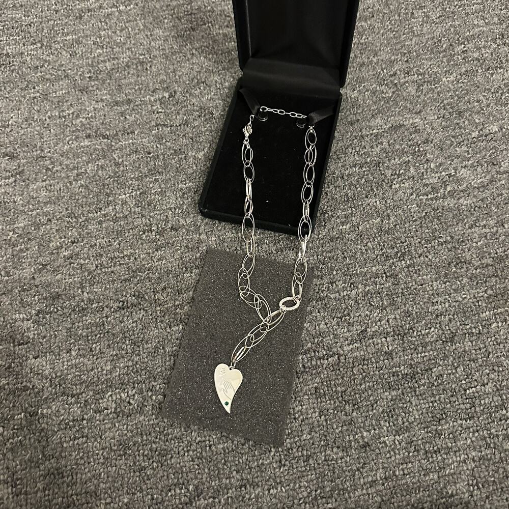 John Edwards Hand On My Heart Silver Tone Crystal Heart Necklace
